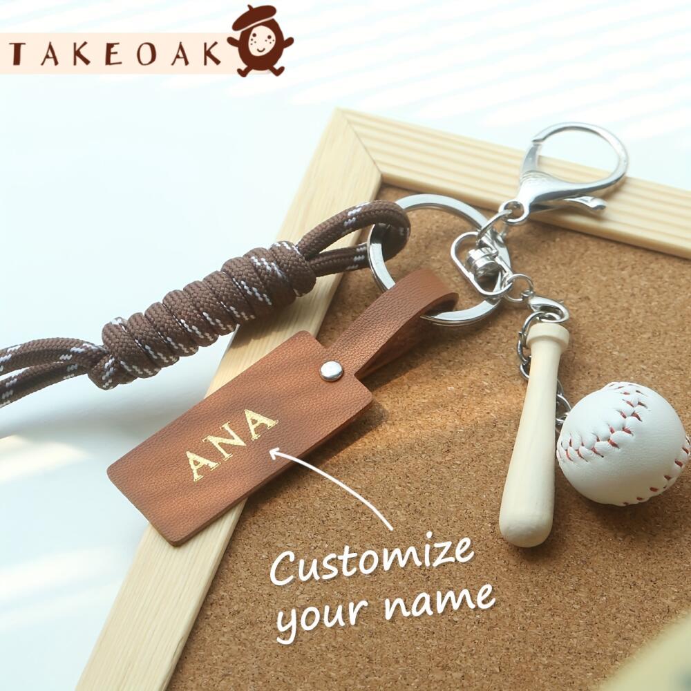 Customized Name Sports Themed  - огляд і ціна Monogram Keychain Leather