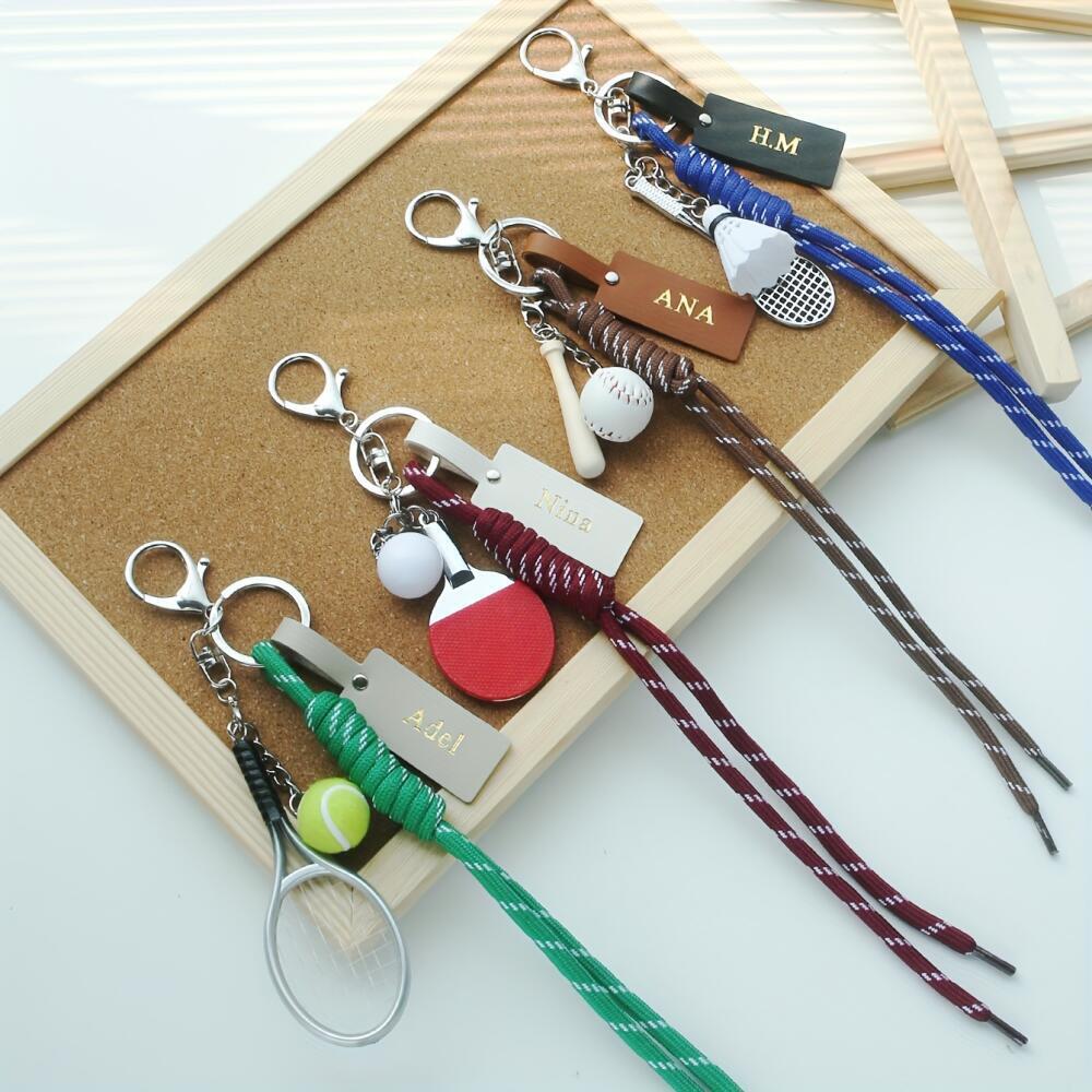 Customized Name Sports Themed  - огляд і ціна Monogram Keychain Leather